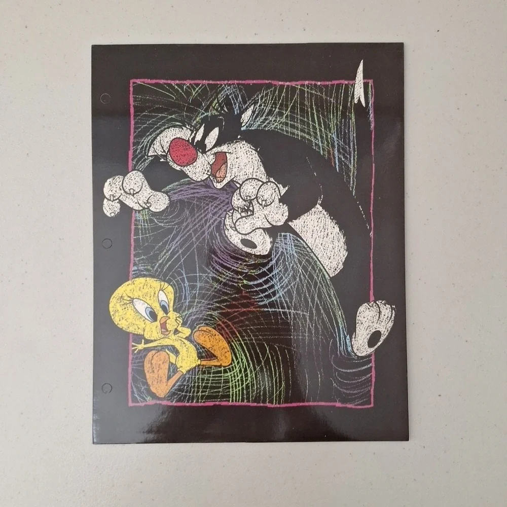 Vintage 1990s Looney Tunes Tweety Bird Sylvester Cat Bugs Folder Binder NEW